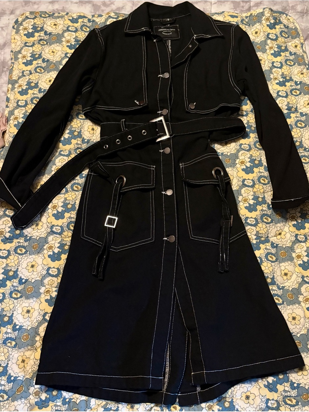 American Bazi women’s size small trench coat dress black